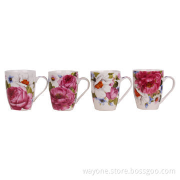 Ceramic Mugs in Red, Cream Flowers Design, Ideal for Gift Purposes